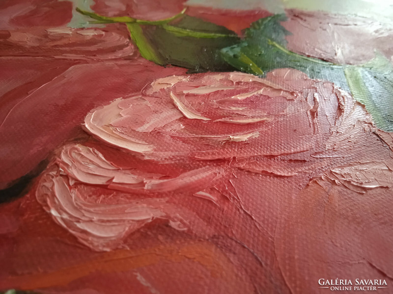 Antyipina Galina: Rózácsokor. Olajfestmény, vászon, festőkés. 40x50cm