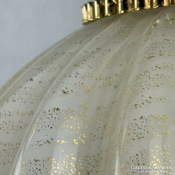 Nagyméretű arany-gyöngyház Interniluce olasz üveg asztali lámpa a 70-es évekből