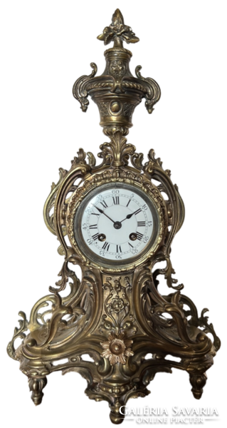 Antique French baroque copper/bronze table - fireplace clock - 50 cm high