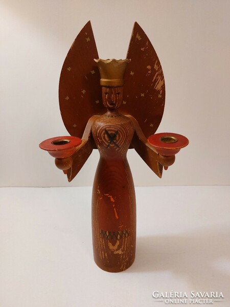 Censer wooden figurine big crowned angel 32.5 Cm