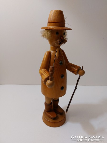 Smoking wooden figure old man 25 cm