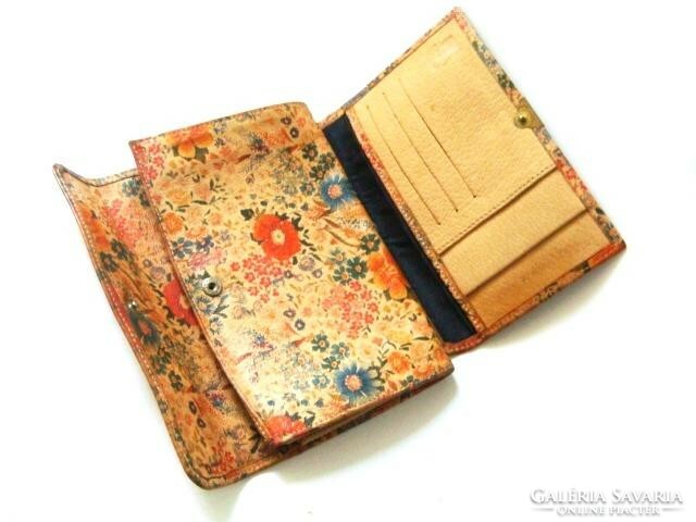 Old painted soft leather briefcase with floral wallet