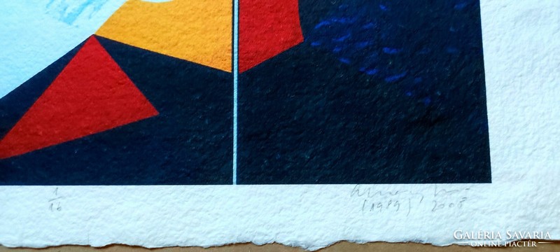 Aknay János sokszorosított grafika 26x45cm  1/16  számozott  szárazpecsétes szignózott merított papí