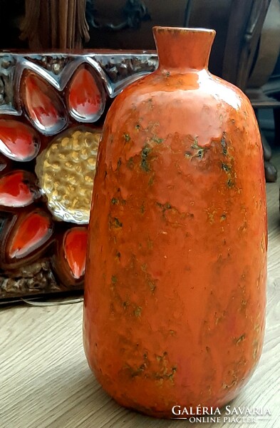 Lakehead? Retro ceramic vase, old orange mid century decorative vase, marked piece