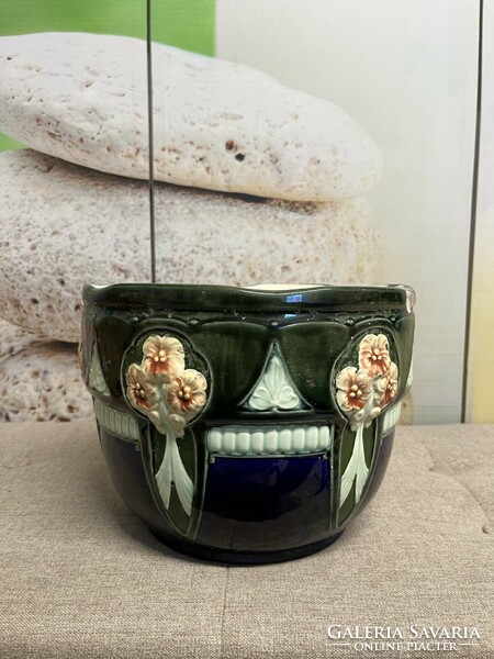 Antique secession-style glazed majolica pot a67
