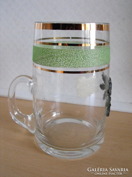 Glass jug Krigli with a retro hunting motif - deer, rifle