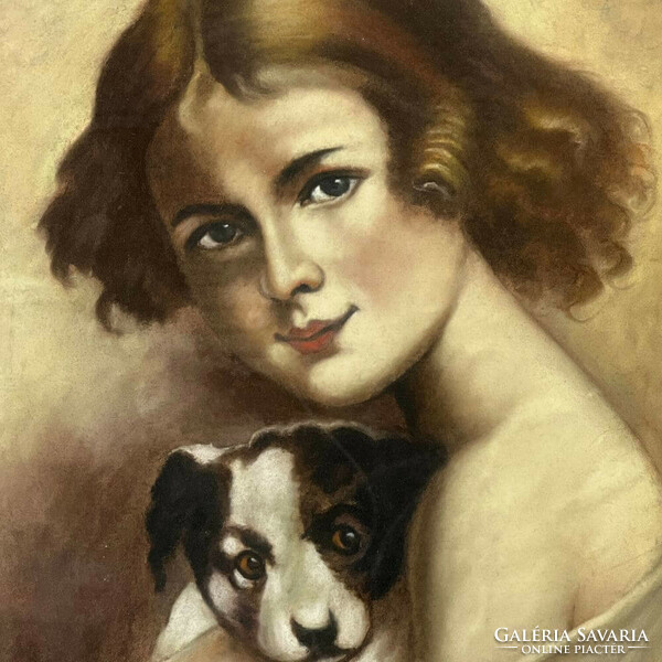 Mátyás Réti (1922 - 2002): little girl with dog f00266