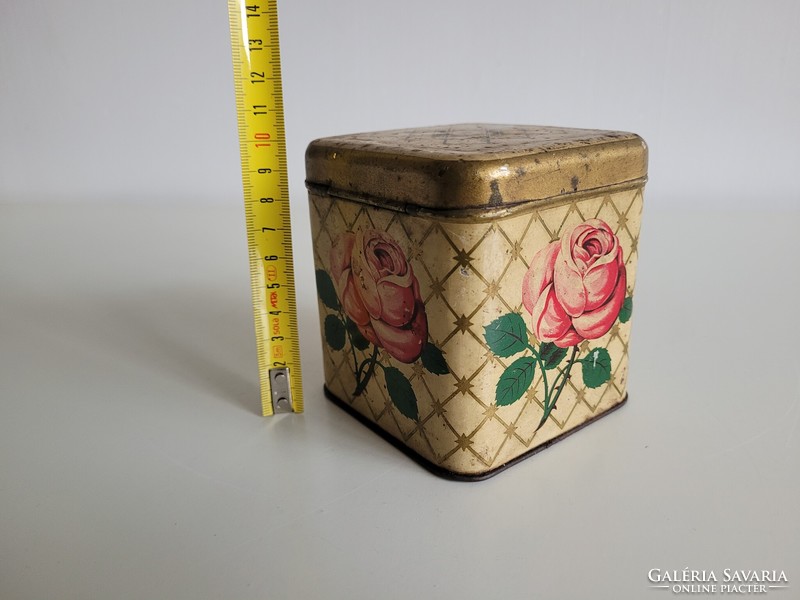 Old pink metal box Frank coffee box tin box with rose pattern