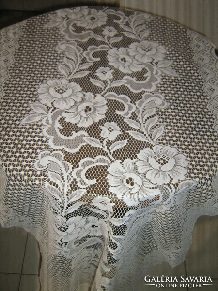Beautiful vintage floral lace tablecloth running
