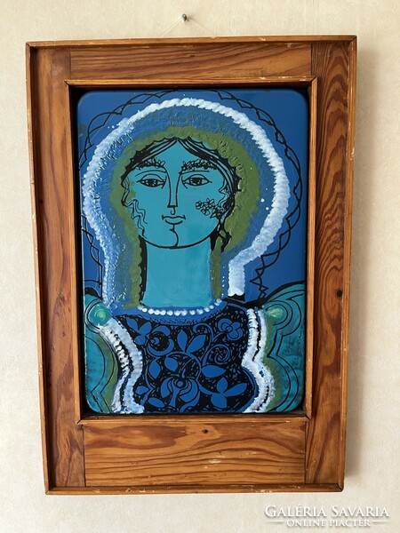 Ferenc zinc - fire enamel extra size! - Woman in Blue 1975 (k0003)