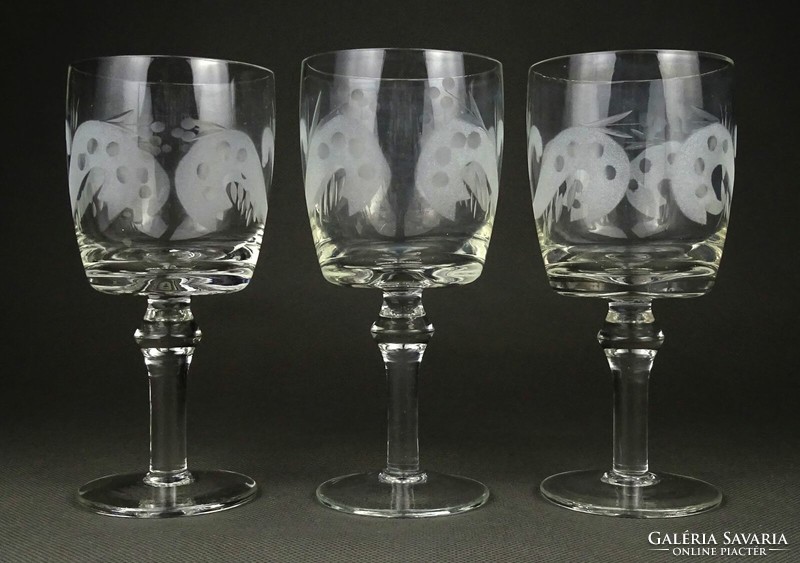 1K551 old etched wine glass set 3 pieces