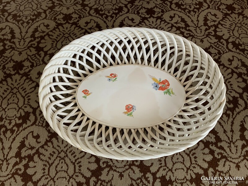 Kispest openwork edge serving bowl floral oval porcelain wicker bread basket bread basket