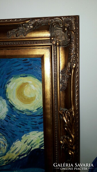 Van Gogh Csillagos éj festmény reprodukció, festőkéses, vastag festékréteggel készült 80x70 cm