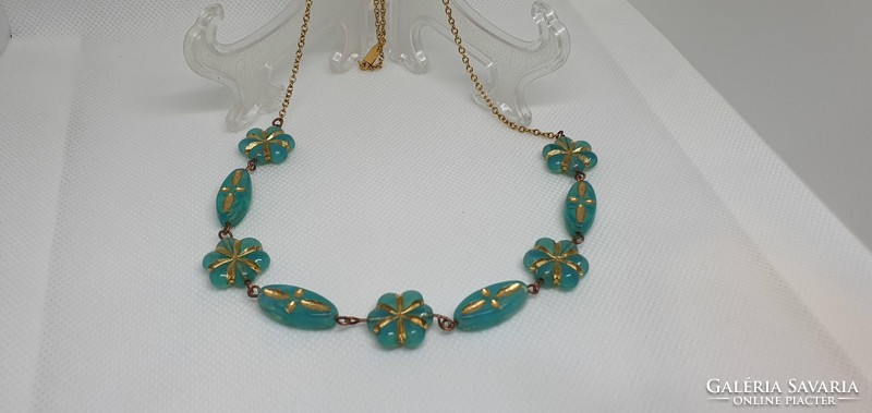 Genuine Czech Uranium Glass Bracelet-Necklace-Earrings Set #24003