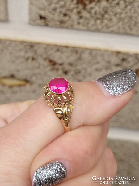 Antique 14k rose gold ruby stone ring with openwork head!