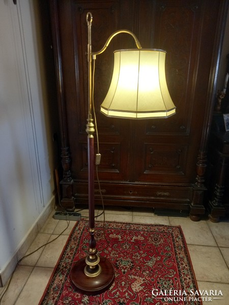 Copper and wood floor lamp