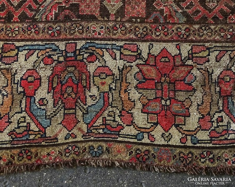 1L011 antique ~1870 brown hand-woven oriental Persian carpet tapestry 135 x 183 cm