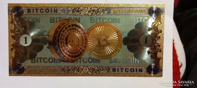 1 Bitcoin - colorful, gold-plated, plastic fantasy card. HUF 800