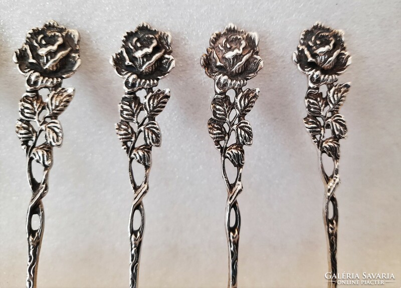 Old silver (ag. 835.) Set of small spoons with pink handle (6 pcs.)