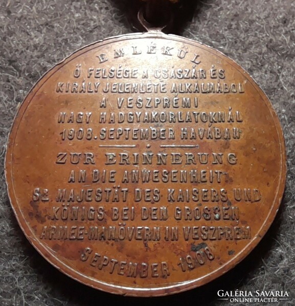 Ferenc József Veszprém hadgyakorlatok emlékére 1908.   29 mm. Posta van !