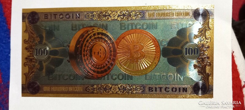 100 Bitcoin - colored, gold-plated, plastic fantasy card. HUF 800