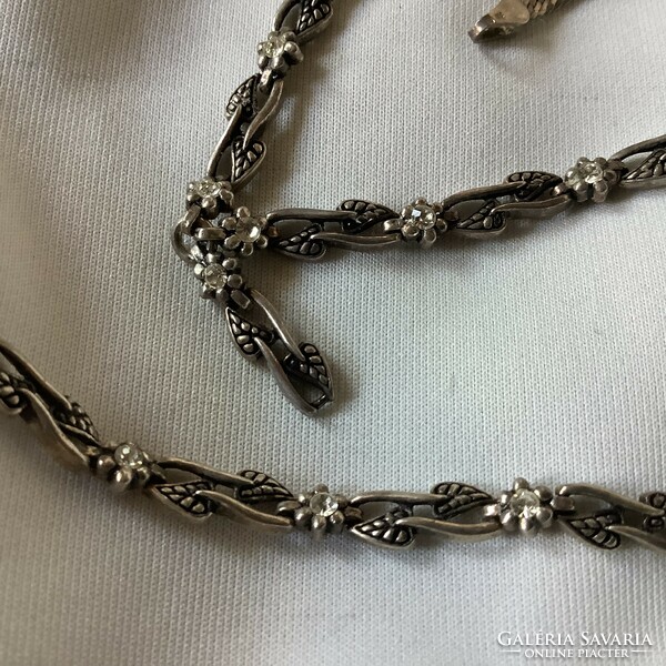 Women's 925 silver marcasite stone jewelry set necklace bracelet evening dress fashion