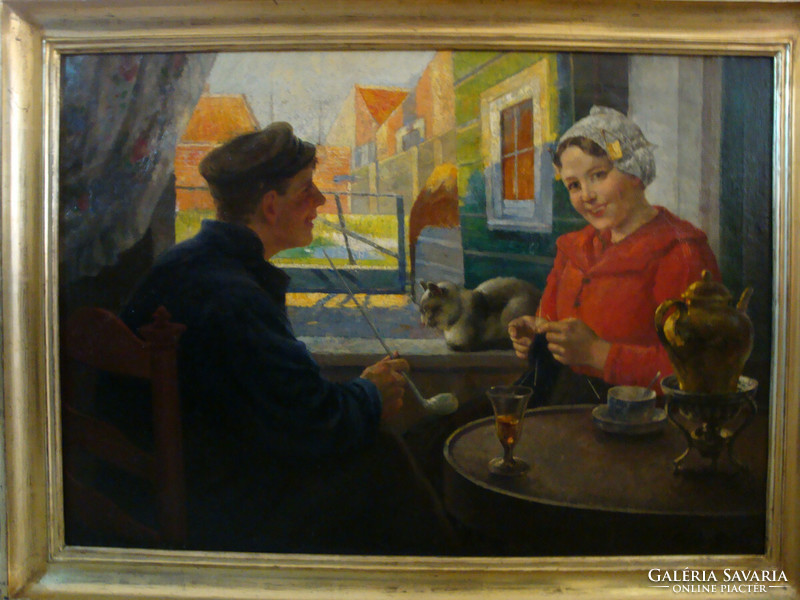 Kath grobe (worked in the first half of the 20th century): courtship over tea f00280