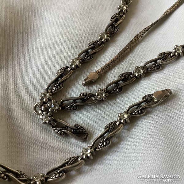 Women's 925 silver marcasite stone jewelry set necklace bracelet evening dress fashion