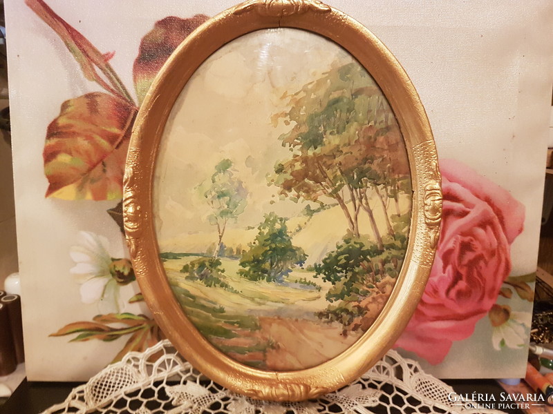Painting without signature (watercolor - in a frame in good condition) harmonious color world -