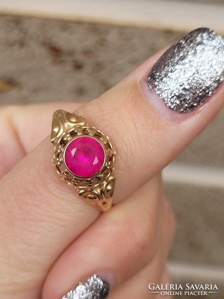 Antique 14k rose gold ruby stone ring with openwork head!