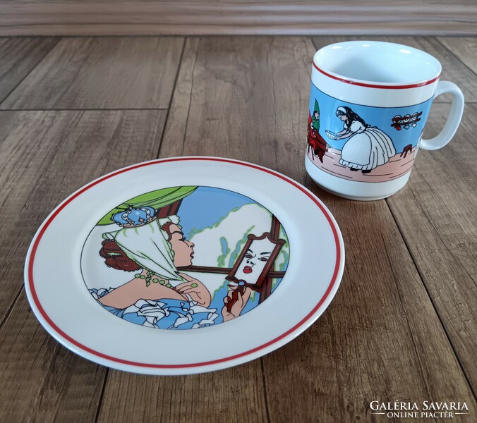 Old Zsolnay snow white fairy tale porcelain children's breakfast dish
