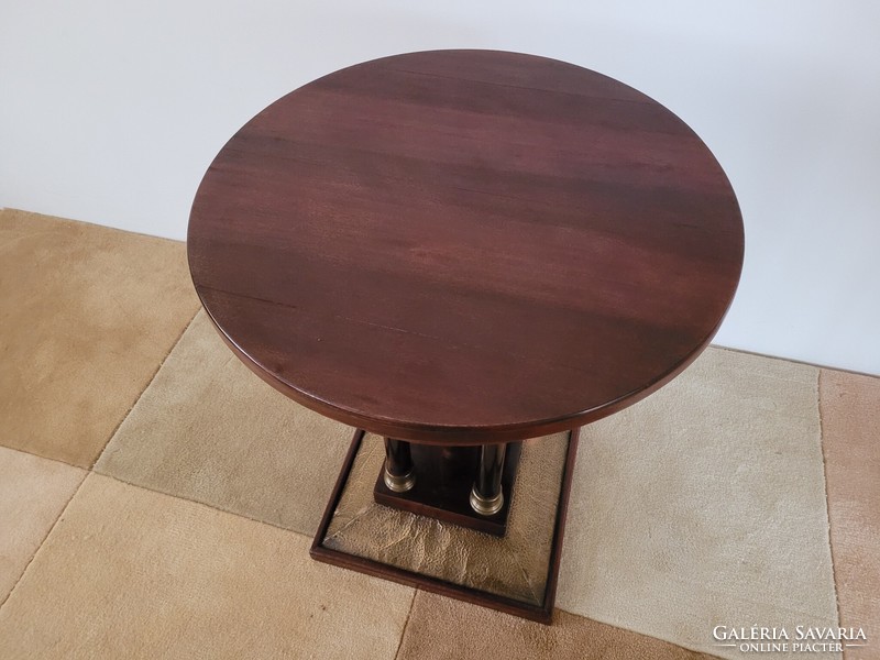 Régi szecessziós art deco mahagóni színű kerek asztal lerakóasztal konzolasztal réz díszítéssel