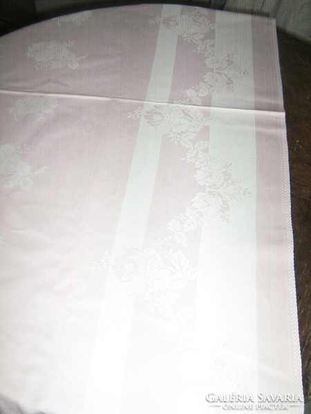 Beautiful antique vintage rosy pastel pink damask tablecloth