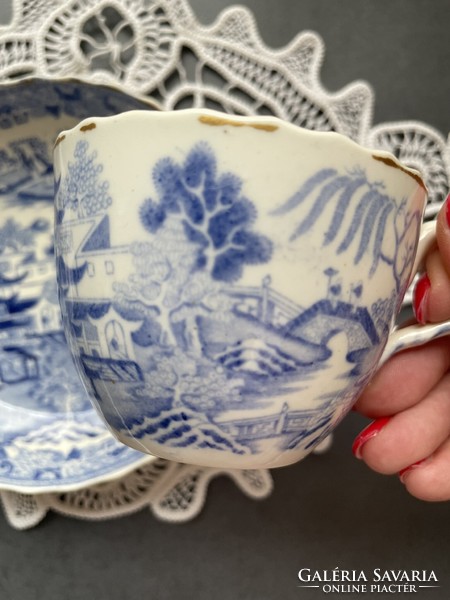 Antique, richly patterned, wonderful china cup with bottom - blue decorative willow pattern
