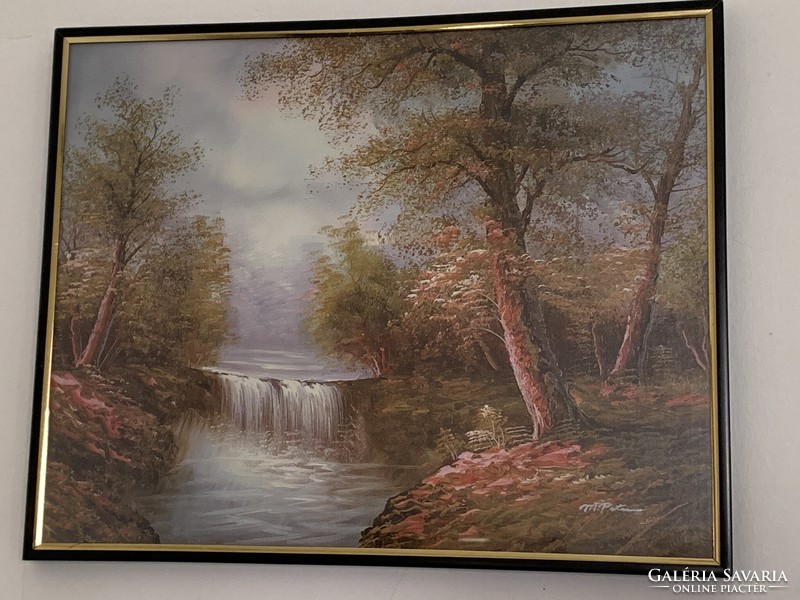 Retro fekvő falikép vízesés és erdő fali dekor 35 x 28 cm budapesti átvét is