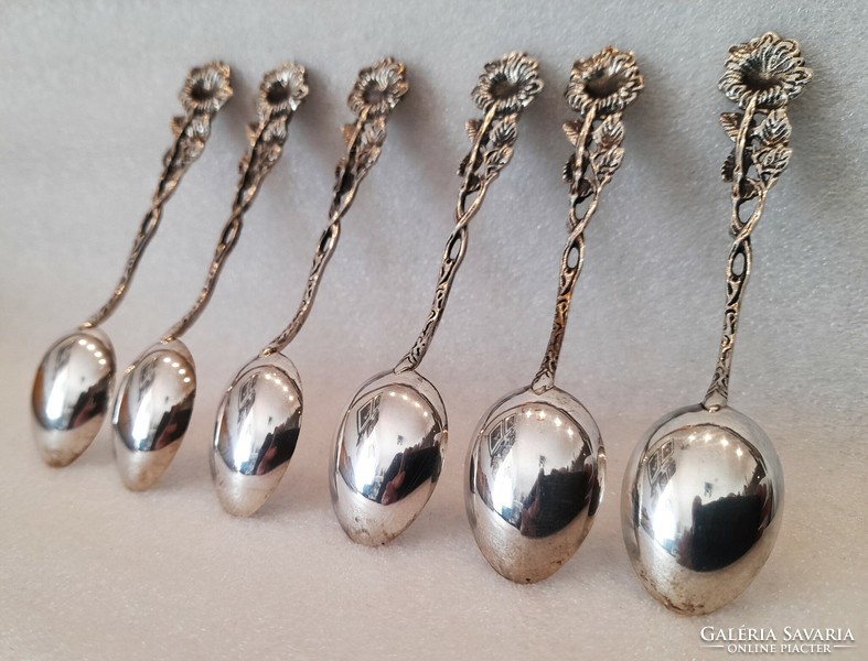 Old silver (ag. 835.) Set of small spoons with pink handle (6 pcs.)