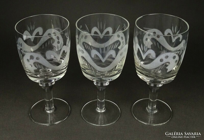 1K551 old etched wine glass set 3 pieces