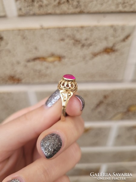 Antique 14k rose gold ruby stone ring with openwork head!