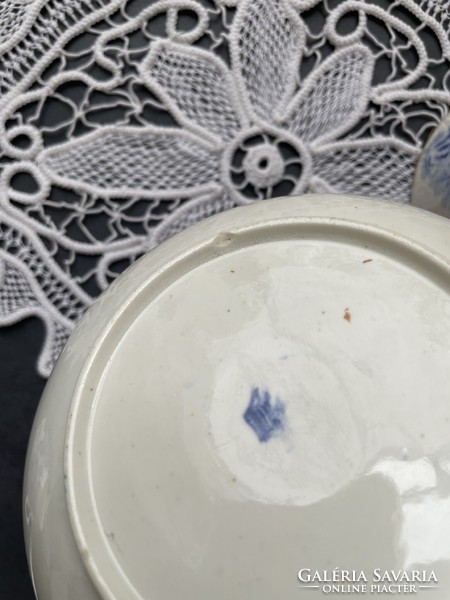 Antik, dúsan mintázott, csodás kínaizáló csésze aljával - kék dekoros fűzfa mintás