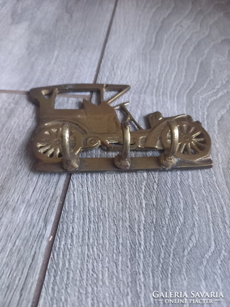 Szép régi réz autós kulcstartó fogas (12x8x3,3 cm)