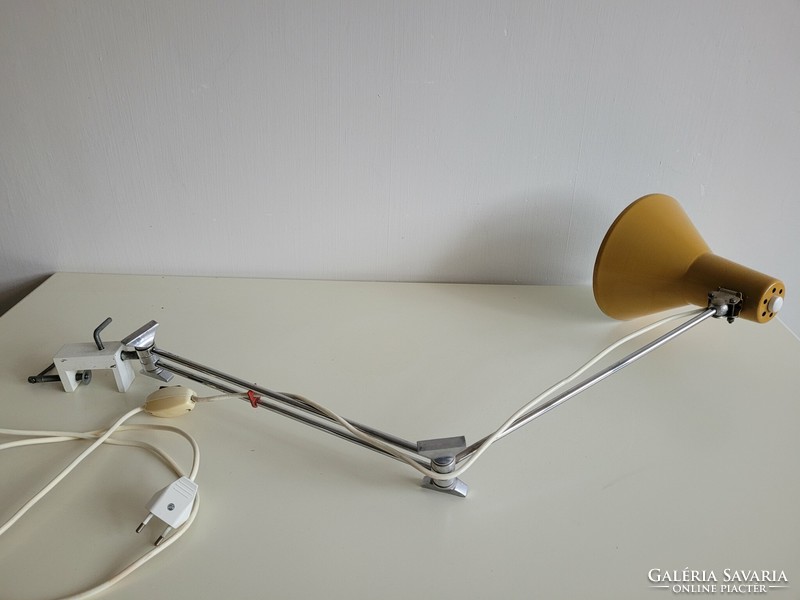 Régi retro Szarvasi hosszú karos állítható sárga asztali lámpa mid century íróasztal lámpa
