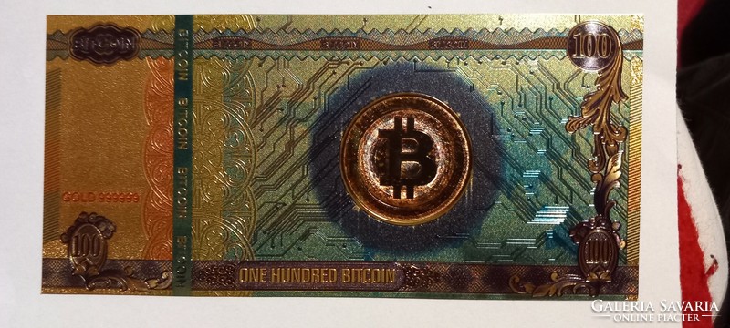 100 Bitcoin - colored, gold-plated, plastic fantasy card. HUF 800