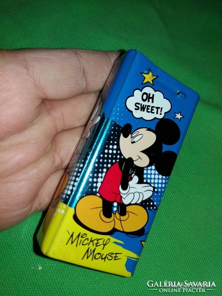 Old disney mickey mouse miki mouse on metal plate with chocolate ball candy box as shown