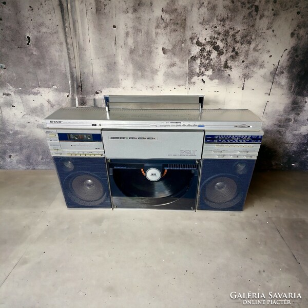 Retro sharp boombox, double-sided vinyl player, radio tape recorder