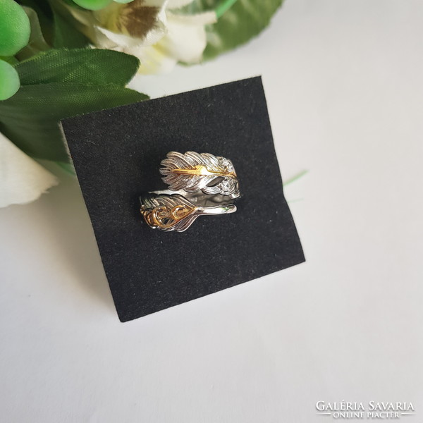 New, feather-shaped ring with rhinestones, adjustable size