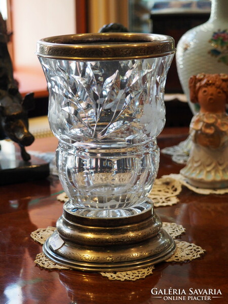 Metal-glass combination vase