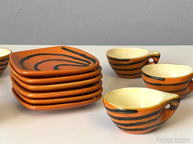 Orange colored lake head ceramic mocha coffee set for 6 people with painted base and cup