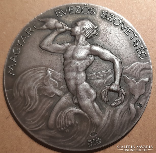 Hungarian rowing association 1936 plaque. 50.5mm 48.5g. Ag silver. Read!