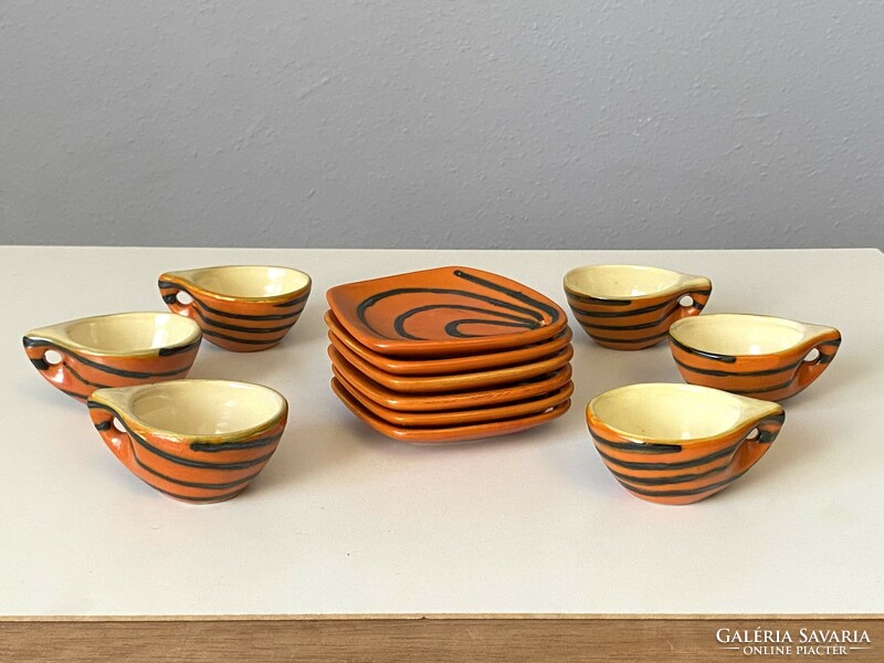 Orange colored lake head ceramic mocha coffee set for 6 people with painted base and cup