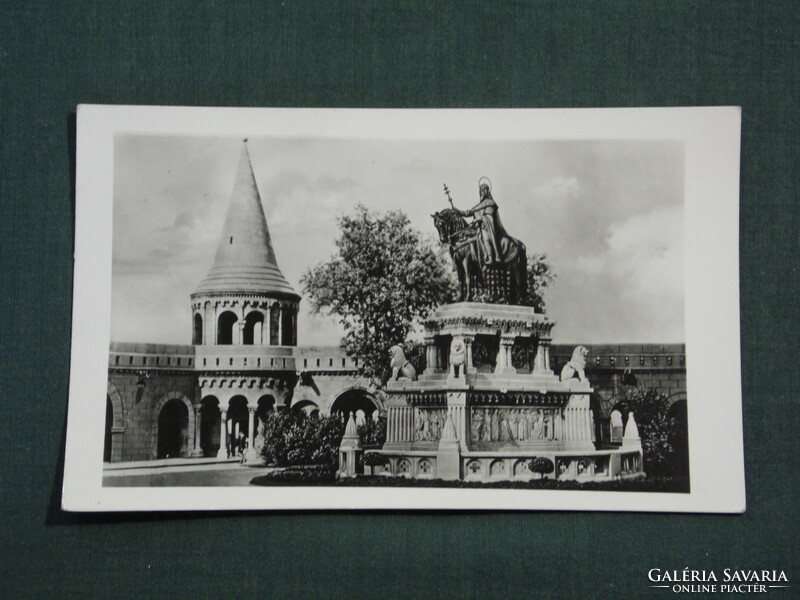 Postcard, Budapest Fisherman's Bastion, Szent István equestrian statue monument